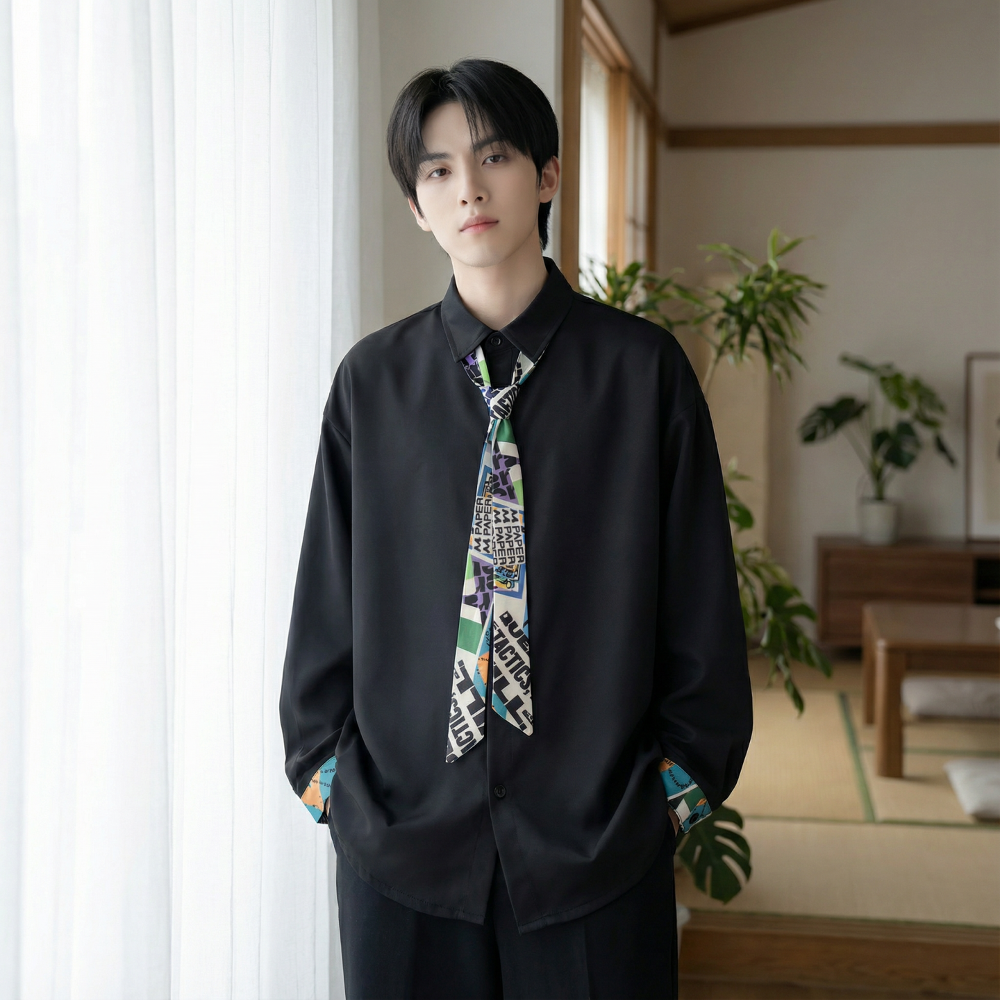 现货长袖衬衫男潮流带领带帅气港风高级感情侣衬衣FA32-P55，男装衬衫，星座1017