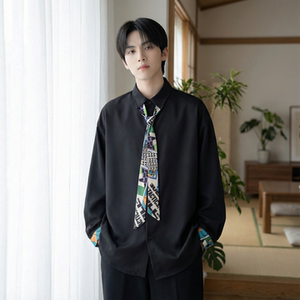 现货长袖衬衫男潮流带领带帅气港风高级感情侣衬衣 FA32-P55，男装衬衫，星座1017