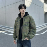 现货迷彩假两件棉服重磅水洗飞行服街头风外套M9881-P148，男装棉衣，星座1017