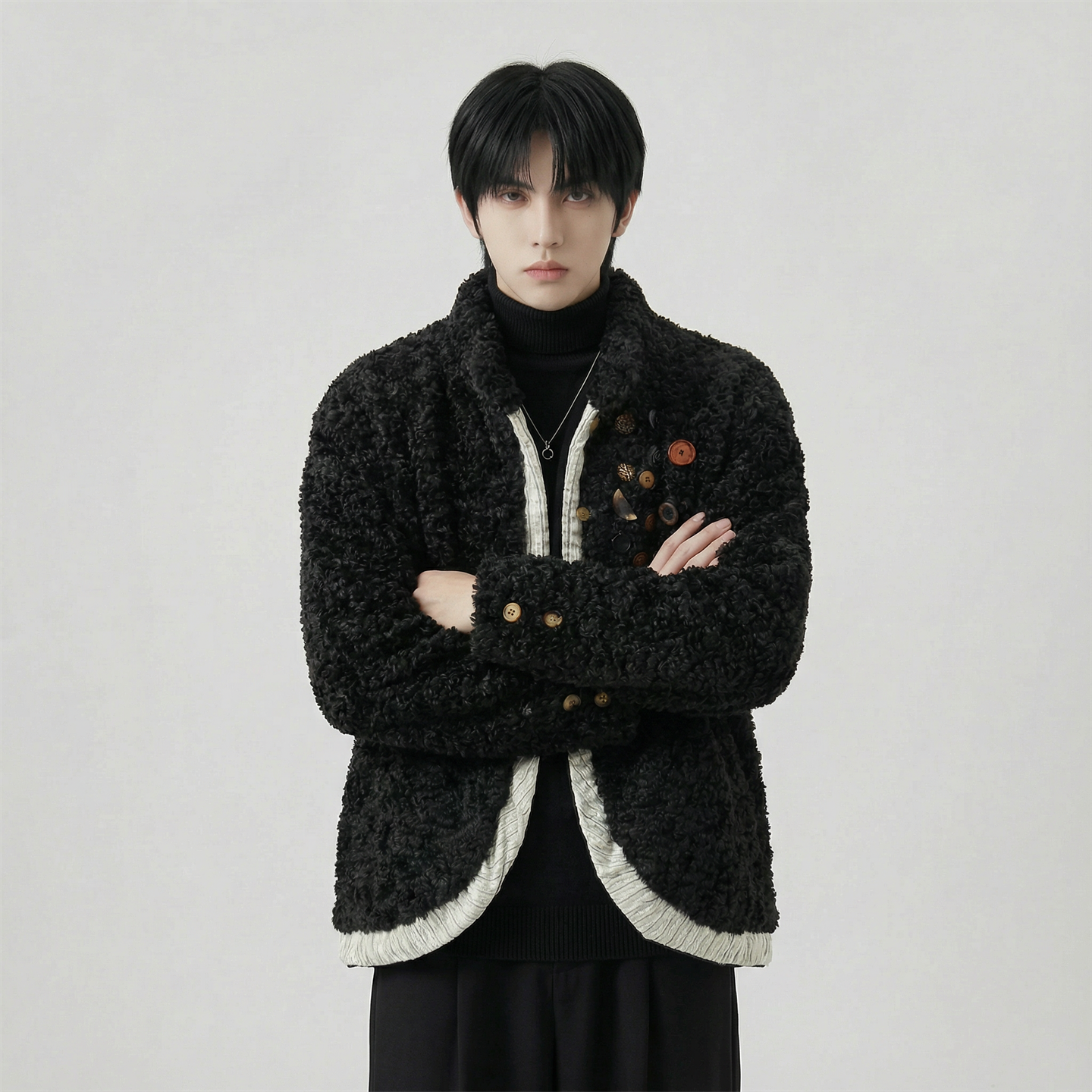 现货手工制扣古布保暖上衣设计感小众羊羔绒外套M7811-P128，男装棉衣，星座1017