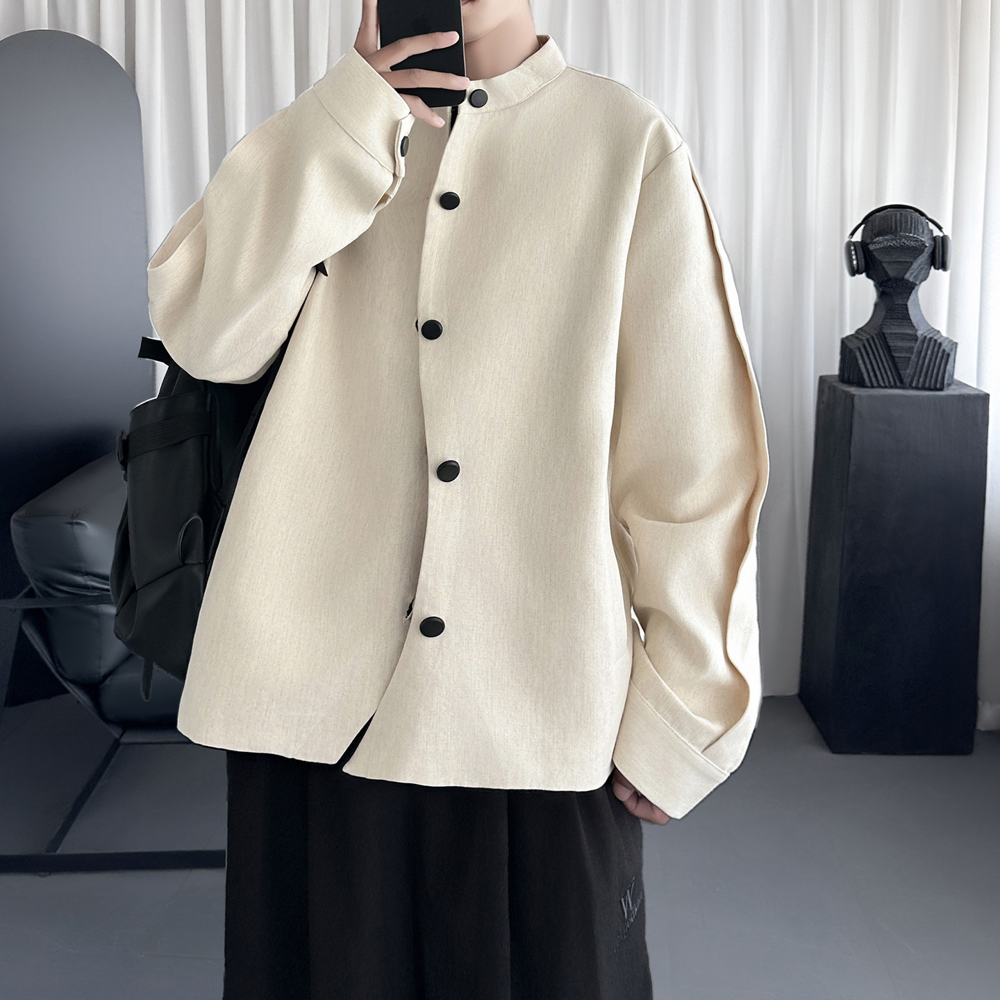 棉麻混纺解构不规则褶皱宫廷外套 R4373-P108图片