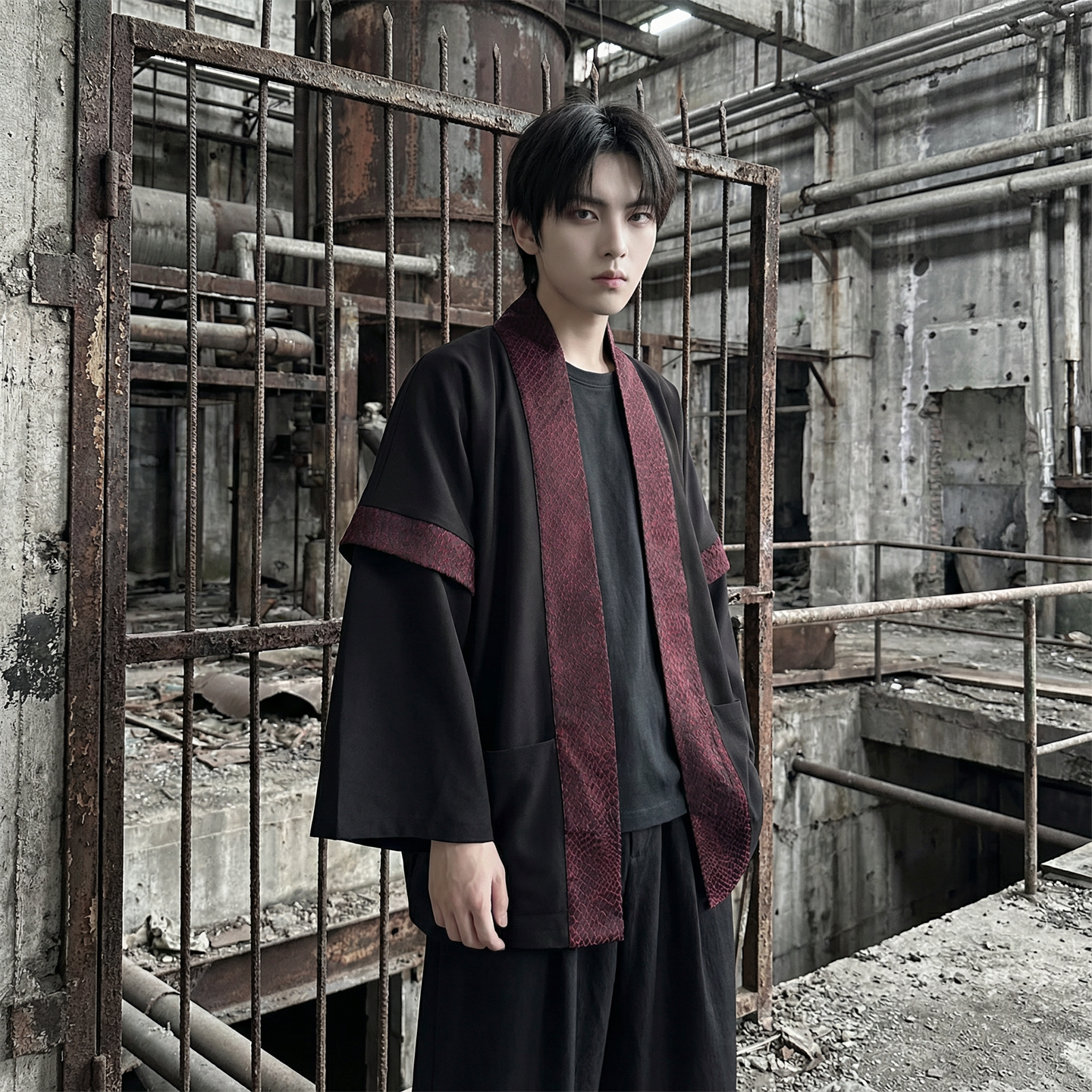 现货春秋风蟒纹印花拼接男士道袍汉服D3206-P78，男装民族服装，星座1017