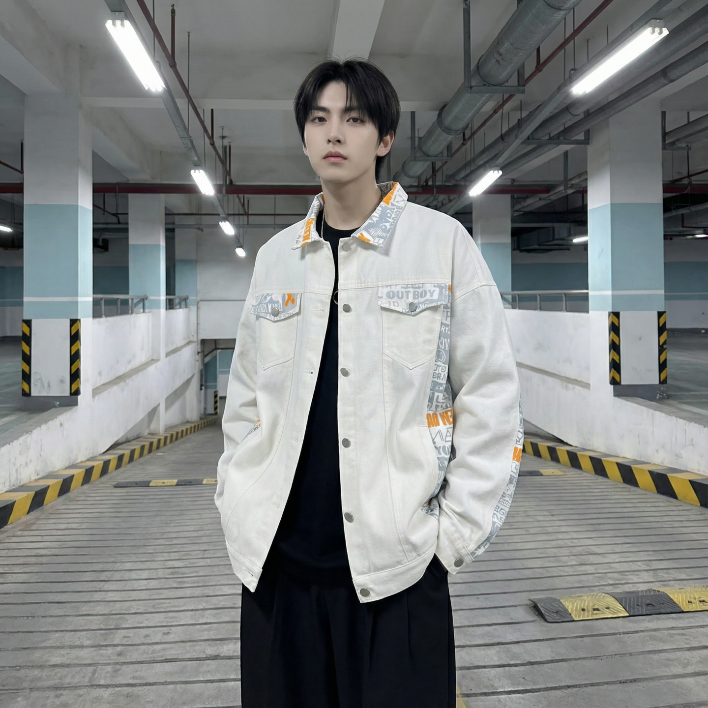 现货2026春季痞帅拼接设计感翻领夹克高级感潮流外套J24-P75，男装夹克，星座1017