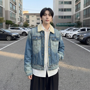 新款现货 做旧羊羔绒牛仔外套保暖棉服夹克 Q2053-P138图片