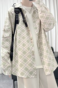 秋季工装格子男衬衫长袖宽松衬衣休闲外套1017-CY345-P58图片
