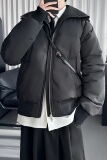 三防短款肩章碳黑色围巾领拉链棉服M2051-P138，男装棉衣，星座1017