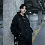 现货烫钻可拆卸领带设计连帽卫衣重磅细闪宽松慵懒外套W2056-P89，女装短外套，星座1017