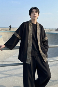 现货 春秋风蟒纹印花拼接男士道袍汉服 D3206-P78图片