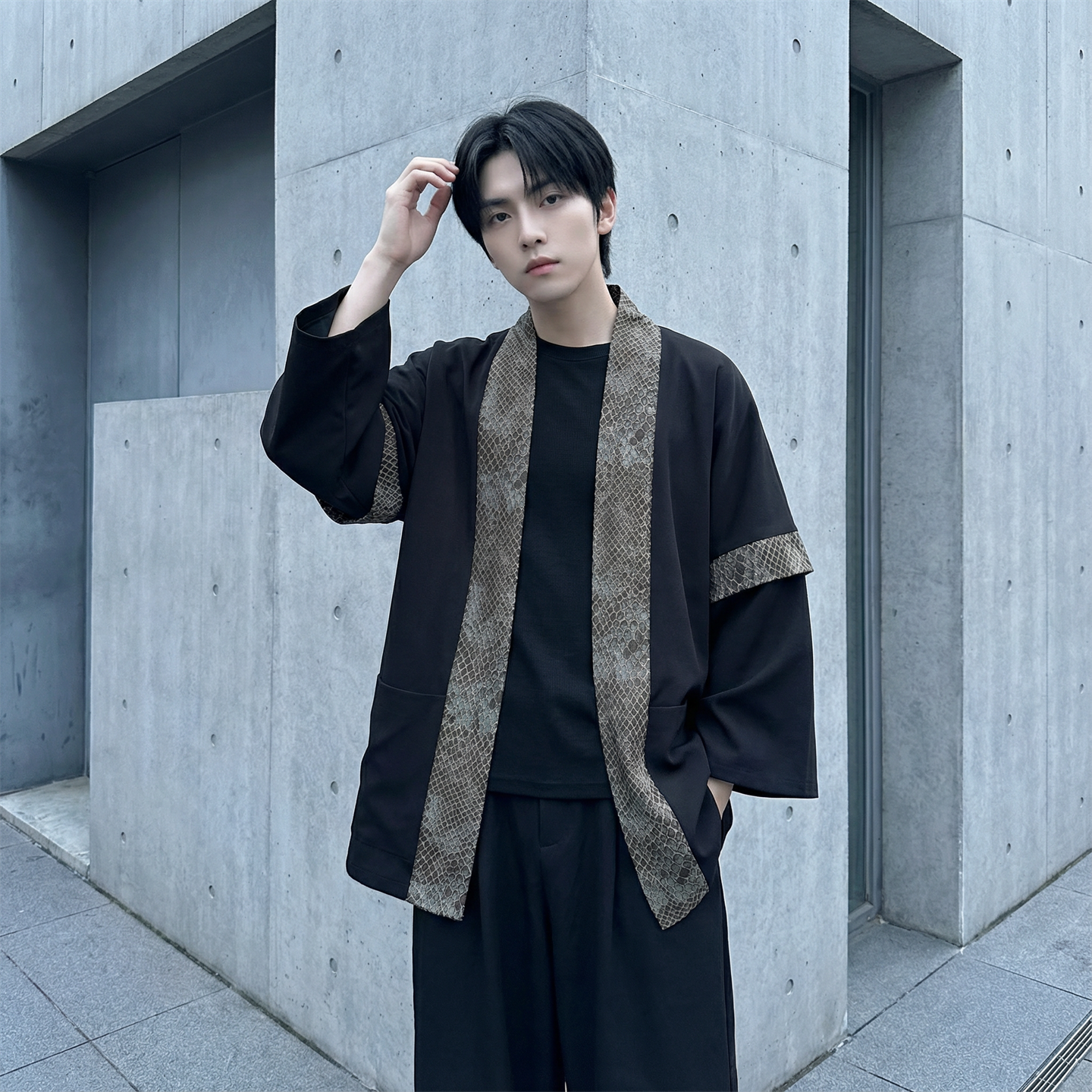 现货春秋风蟒纹印花拼接男士道袍汉服D3206-P78,男装民族服装,星座1017