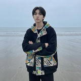 现货春款潮流涂鸦拼接夹克开衫连帽外套WT23-P75控96，男装夹克，星座1017