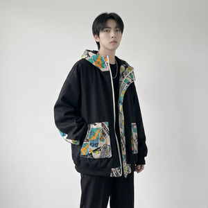 现货春款潮流涂鸦拼接夹克开衫连帽外套 WT23-P75 控96图片