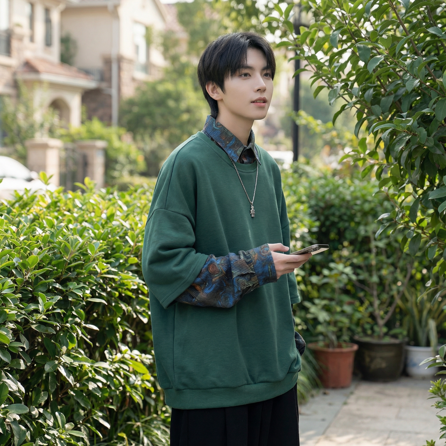 现货慵懒假两件衬衫领卫衣日系情侣碎花上衣A881-P65,男装衬衫,星座1017