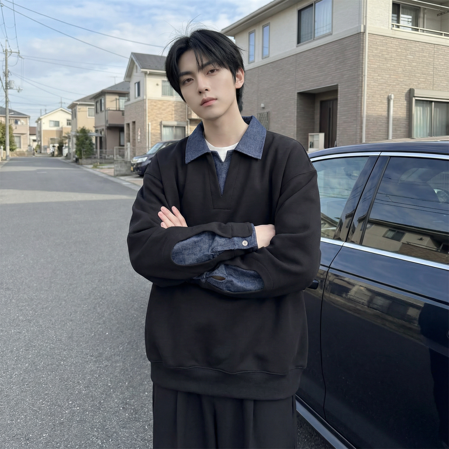 现货春季新款翻领高级感衬衫领上衣长袖卫衣男装潮WY212-P68,男装衬衫,星座1017
