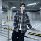 现货2026春复古美式格子长袖衬衫毛边宽松衬衣SC245-P58，男装衬衫，星座1017