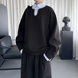 现货 美式高级衬衫领拼条纹假两件卫衣男设计感潮流 H2599-P78，男装衬衫，星座1017