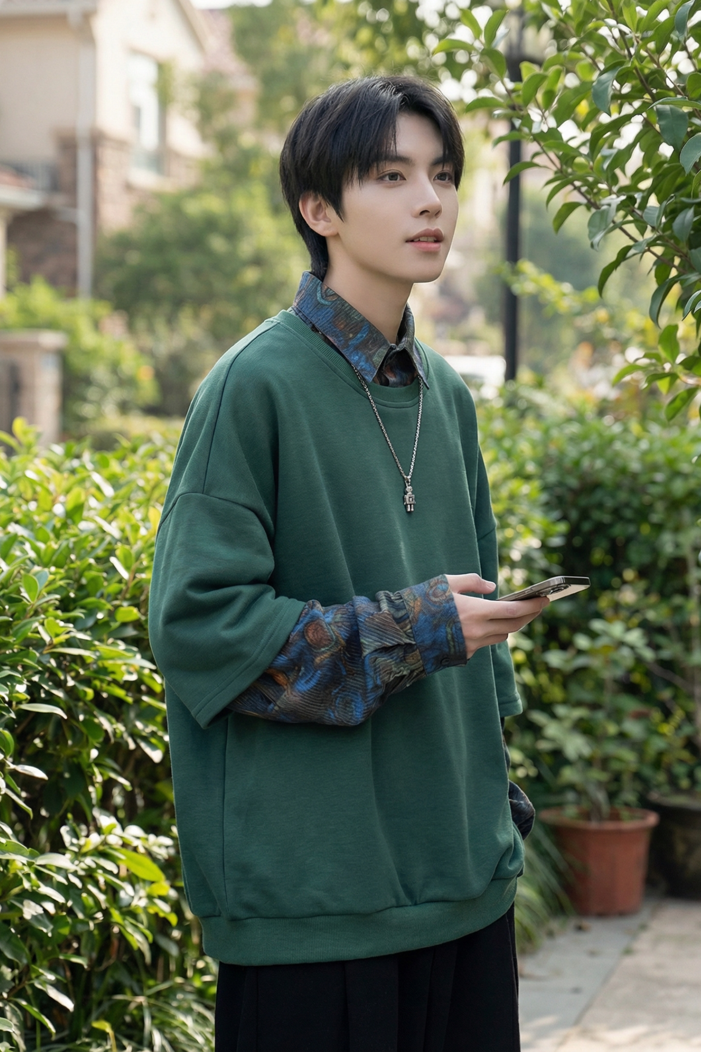 现货慵懒假两件衬衫领卫衣日系情侣碎花上衣A881-P65,男装衬衫,星座1017
