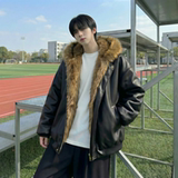 现货痞帅皮衣两面穿外套新款加厚PU皮毛一体机车外套M2483-P138，男装皮衣，星座1017