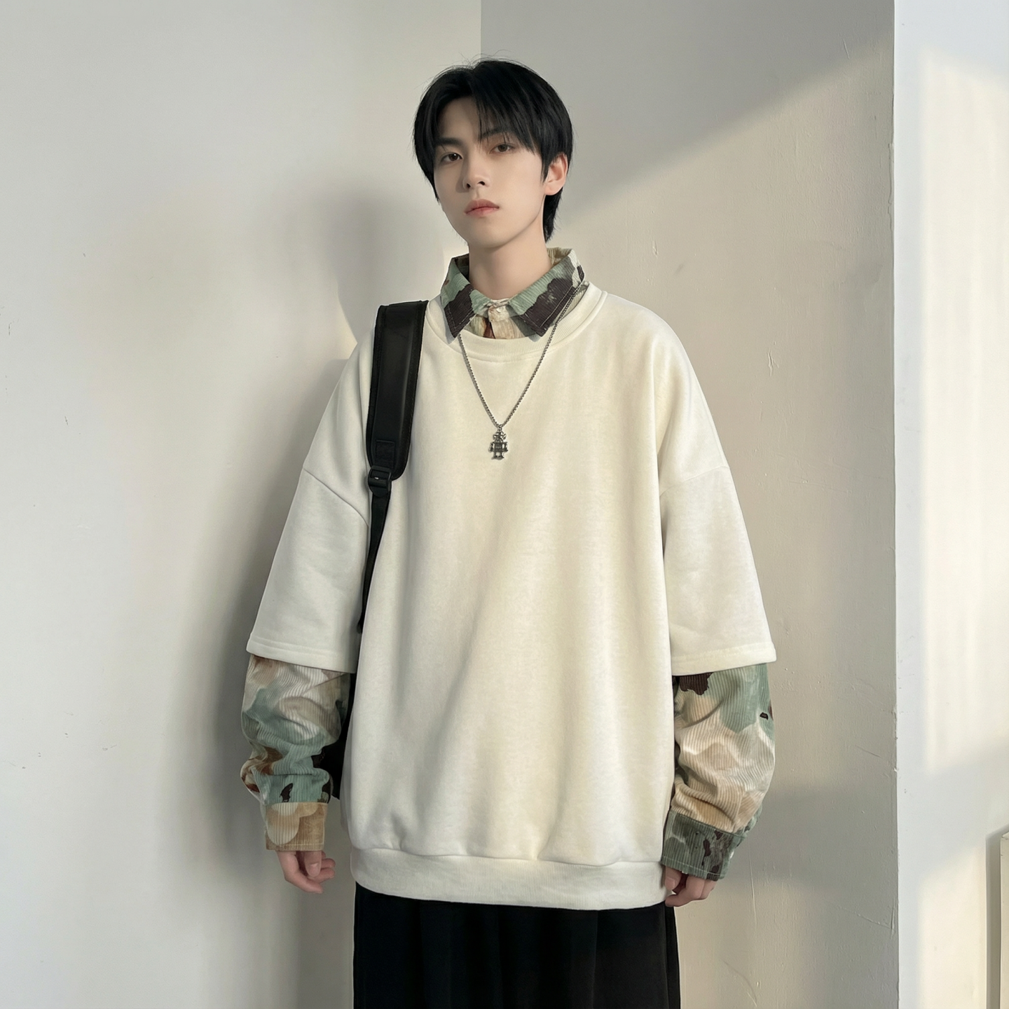 现货慵懒假两件衬衫领卫衣日系情侣碎花上衣A881-P65，男装衬衫，星座1017