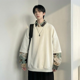 现货慵懒假两件衬衫领卫衣日系情侣碎花上衣A881-P65，男装衬衫，星座1017