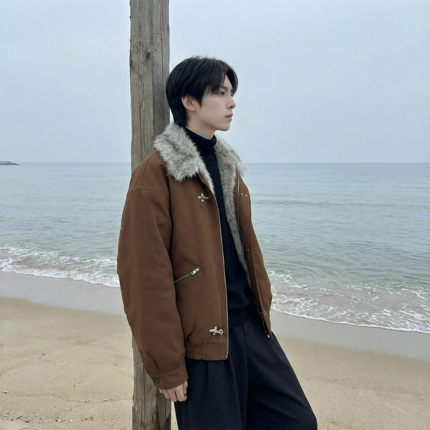 现货毛领复古（仿貂毛领）秋冬季座山雕夹克棉服外套男Q664-P148,男装夹克,星座1017