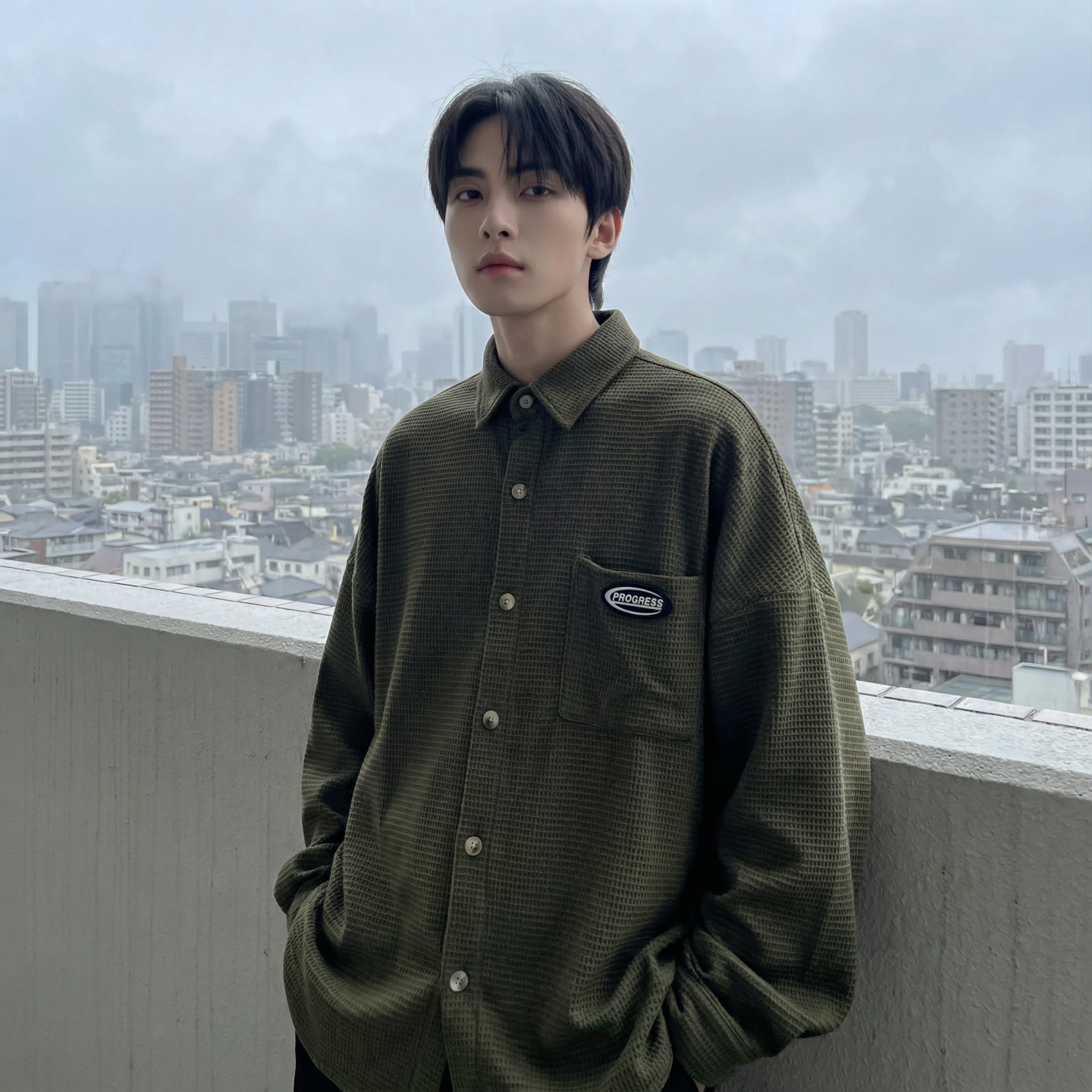 现货华夫格衬衫长袖潮流港风痞帅休闲衬衣CS39-P58，男装衬衫，星座1017