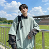 现货2026春款假两件卫衣衬衫领复古vibe格子美式外套A5613-P65，男装衬衫，星座1017