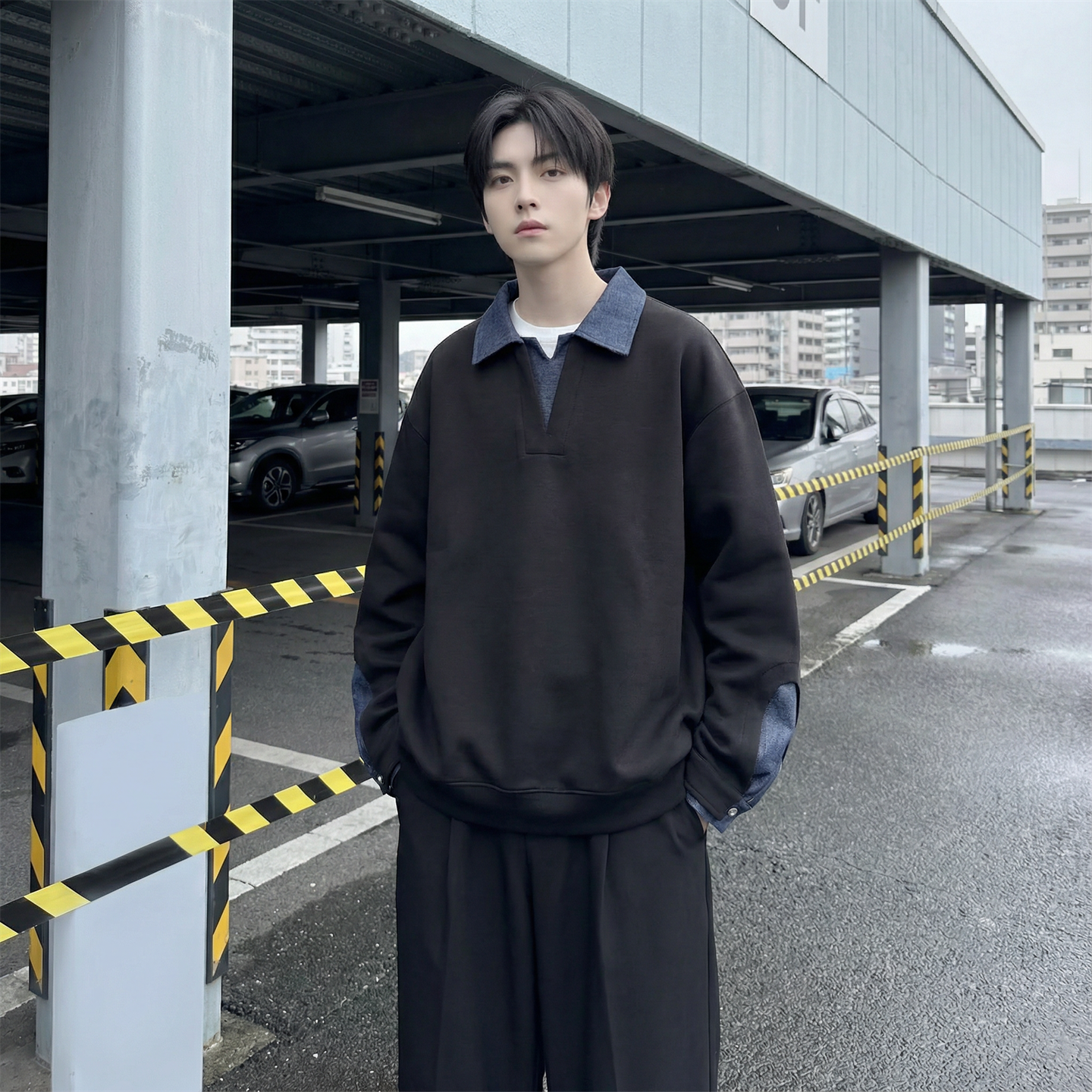 现货 春季新款翻领高级感衬衫领上衣长袖卫衣男装潮 WY212-P68图片