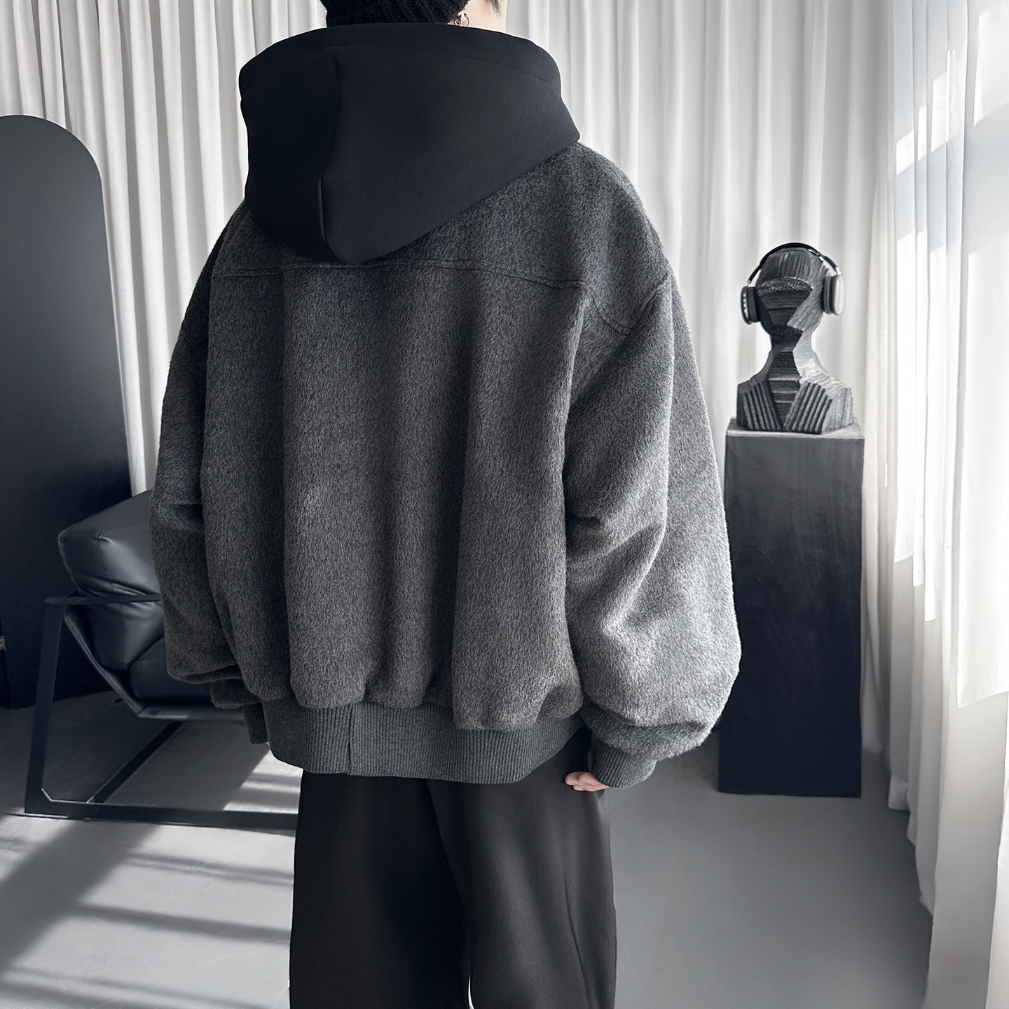 假两件连帽毛呢加厚外套男秋冬百搭撞色潮流宽松夹克W3163-P138,男装夹克,星座1017