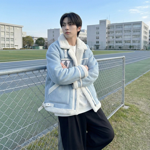 现货皮毛一体外套冬季校园宽松棉服潮男大码棉衣4725-P115