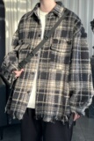 现货复古美式格子宽松毛边长袖衬衫DS245-P58，男装衬衫，星座1017