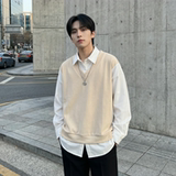 现货假两件长袖衬衫宽松衬衣港风休闲百搭上衣GK25-P58，男装衬衫，星座1017