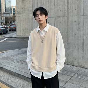 现货假两件长袖衬衫宽松衬衣港风休闲百搭上衣 GK25-P58，男装衬衫，星座1017