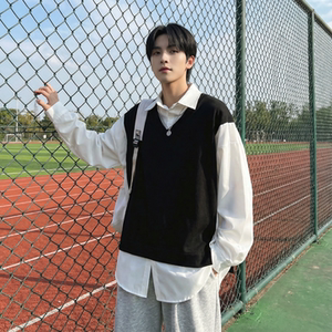 现货假两件长袖衬衫宽松衬衣港风休闲百搭上衣 GK25-P58，男装衬衫，星座1017