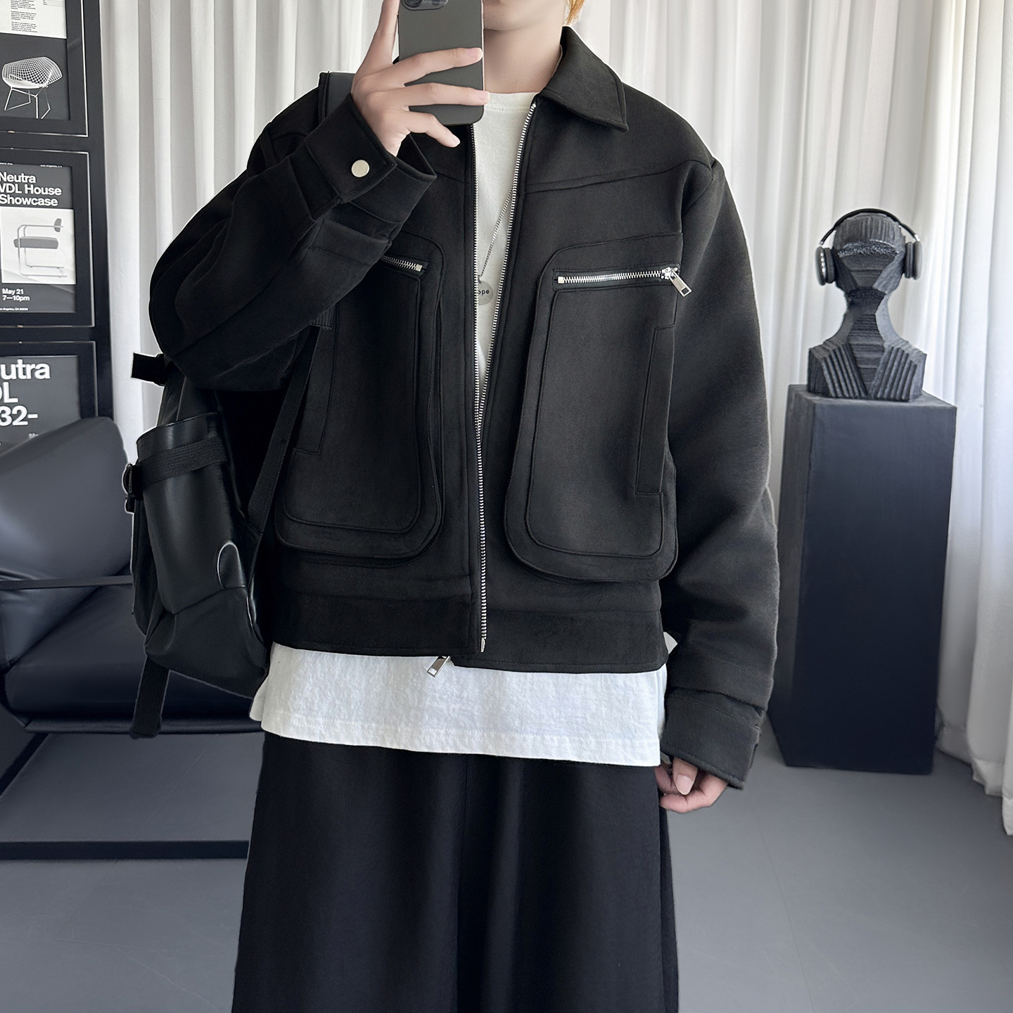 小众设计秋冬拉链外套简约cleanfit鹿皮绒夹克男F0858-P118,男装夹克,星座1017