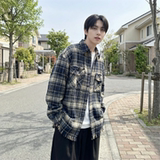 现货2026春复古美式格子长袖衬衫毛边宽松衬衣SC245-P58，男装衬衫，星座1017