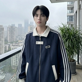 现货2026三条杠翻领夹克男宽松休闲运动外套现货R238-P68，男装夹克，星座1017