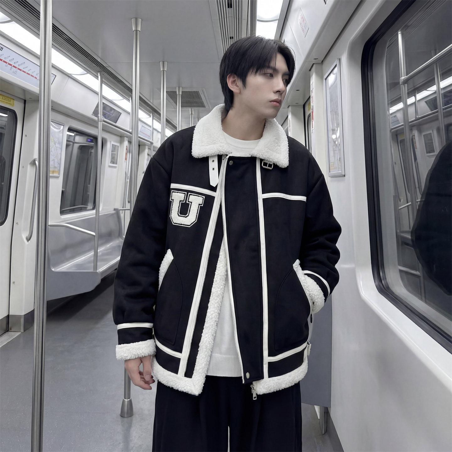 现货皮毛一体外套冬季校园宽松棉服潮男大码棉衣4725-P115,男装棉衣,星座1017