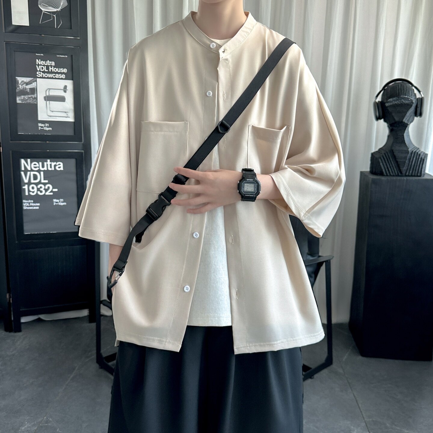 现货立领短袖衬衫男女日系宽松半袖潮流外套 DS71-P45