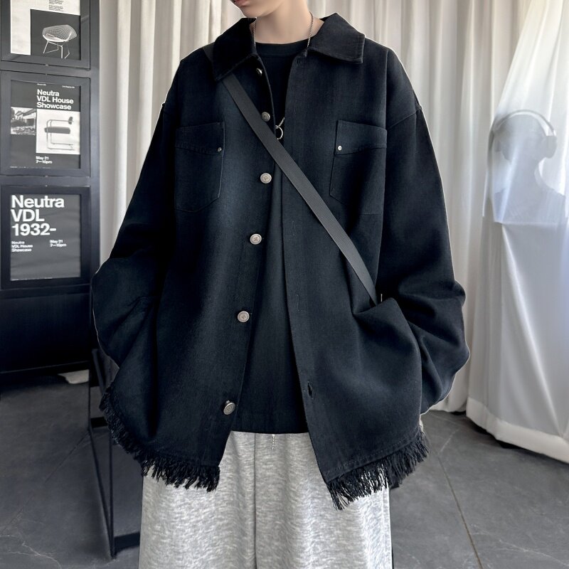 美式复古后背字母牛仔外套男女宽松破坏毛边情侣夹克DK171-P108,男装夹克,星座1017