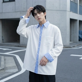 现货高级感小众设计拼接衬衫男痞帅纯色宽松潮流衬衣S1858-P68，男装衬衫，星座1017