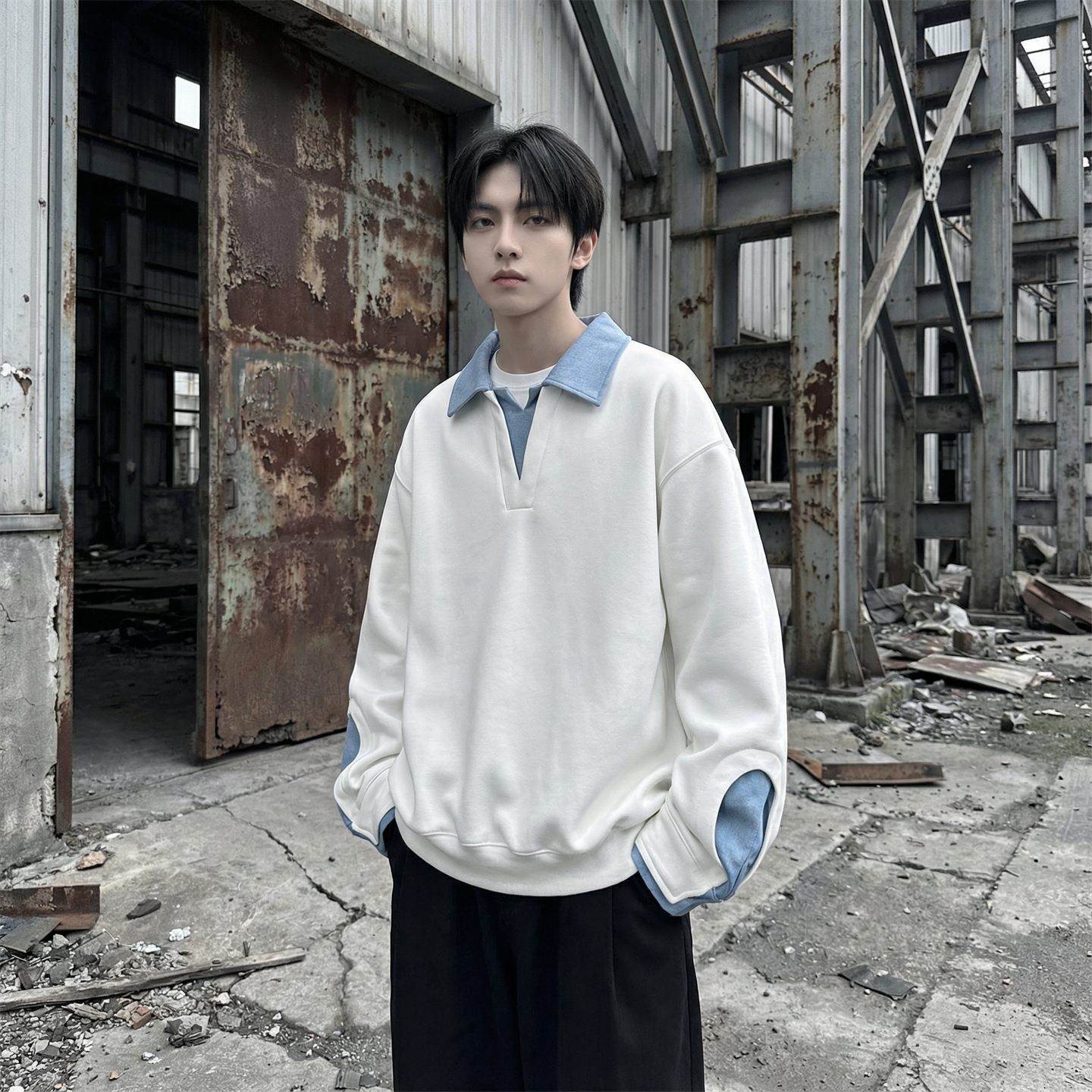 现货春季新款翻领高级感衬衫领上衣长袖卫衣男装潮WY212-P68，男装衬衫，星座1017