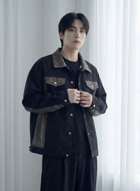 现货 2026春季痞帅拼接设计感翻领夹克高级感潮流外套  J46-P75