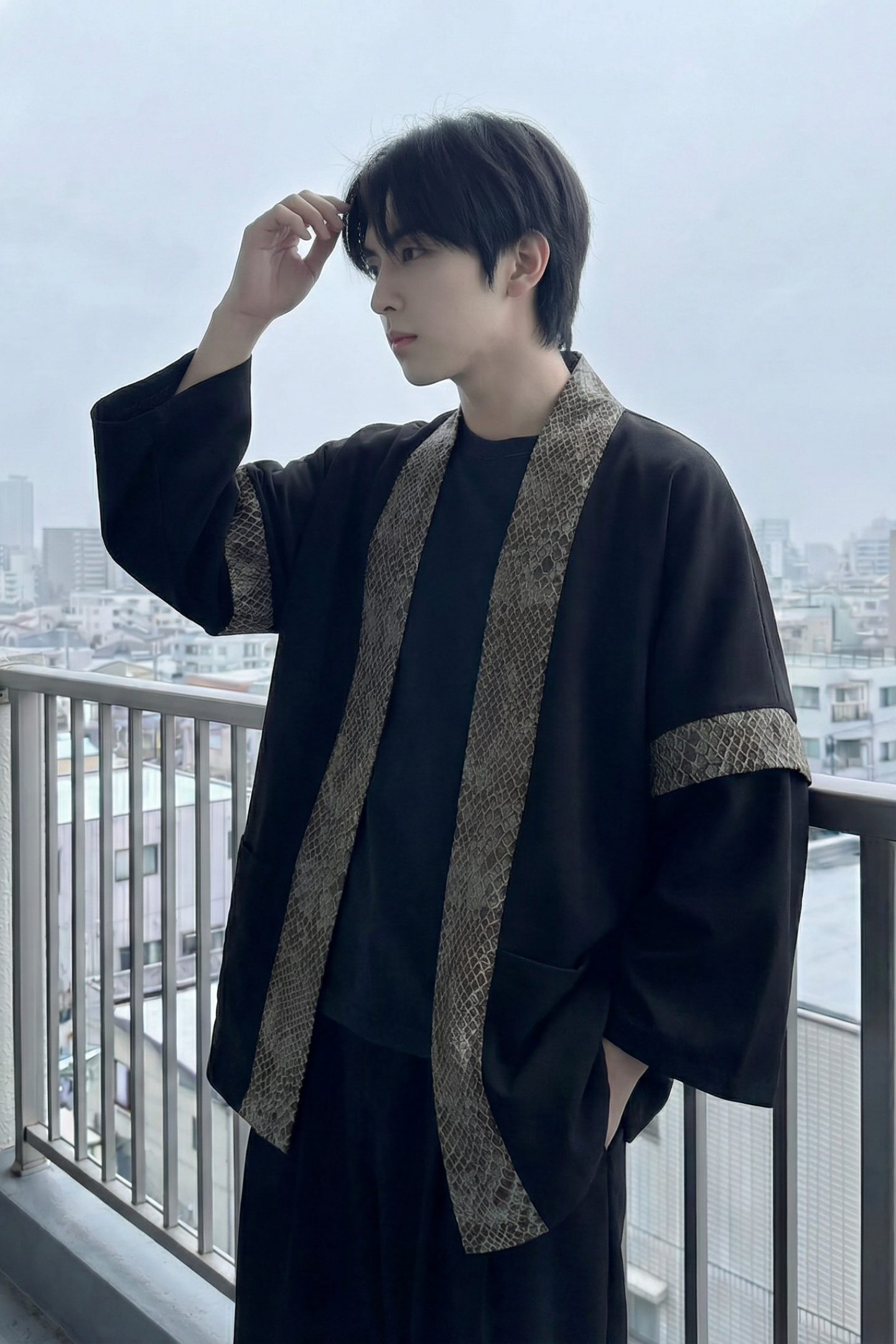 现货春秋风蟒纹印花拼接男士道袍汉服D3206-P78,男装民族服装,星座1017