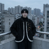 现货手工制扣古布保暖上衣设计感小众羊羔绒外套M7811-P128，男装棉衣，星座1017