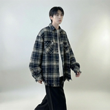 现货2026春复古美式格子长袖衬衫毛边宽松衬衣SC245-P58，男装衬衫，星座1017