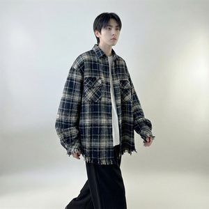 现货 2026春复古美式格子长袖衬衫毛边宽松衬衣 SC245-P58，男装衬衫，星座1017