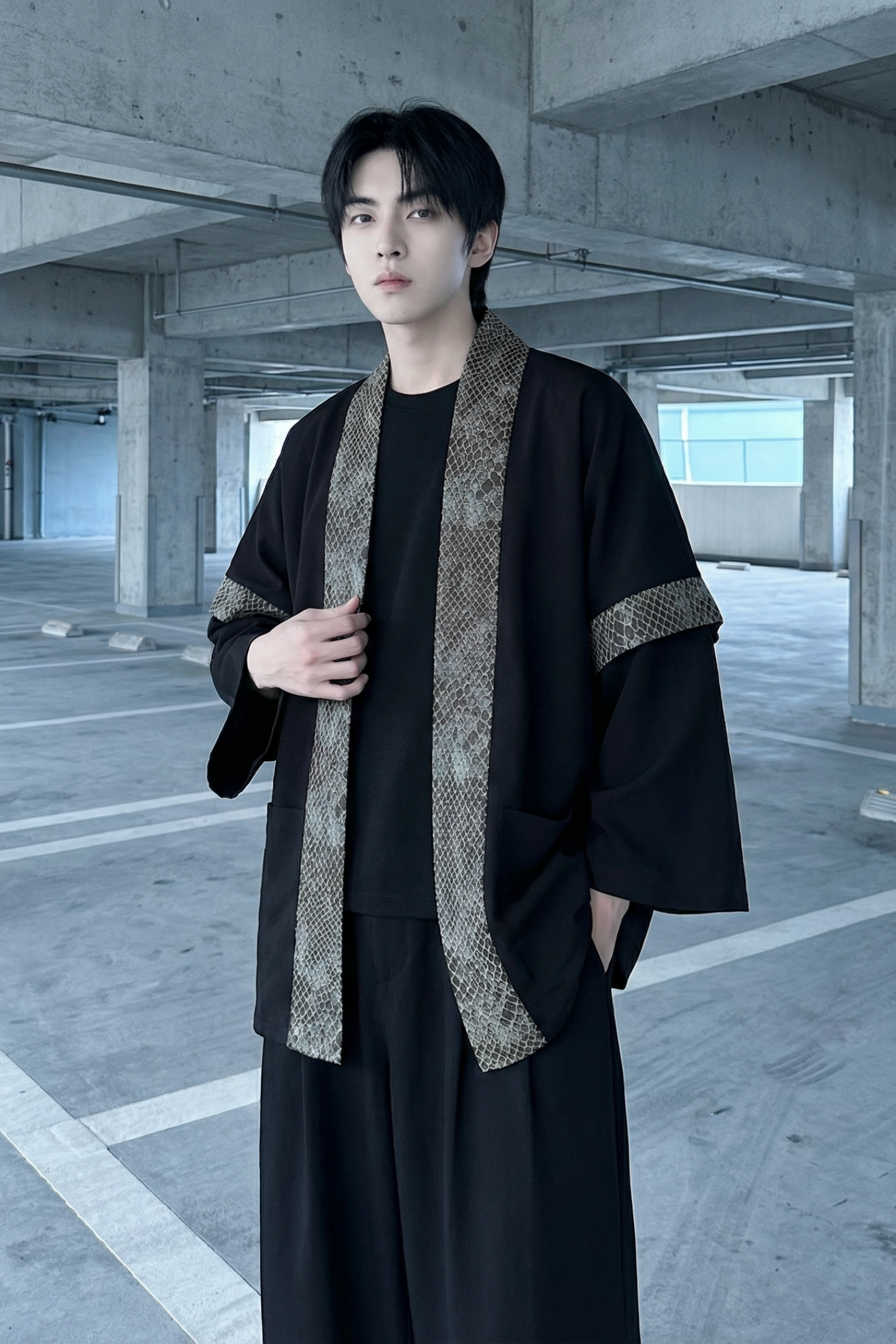 现货春秋风蟒纹印花拼接男士道袍汉服D3206-P78,男装民族服装,星座1017
