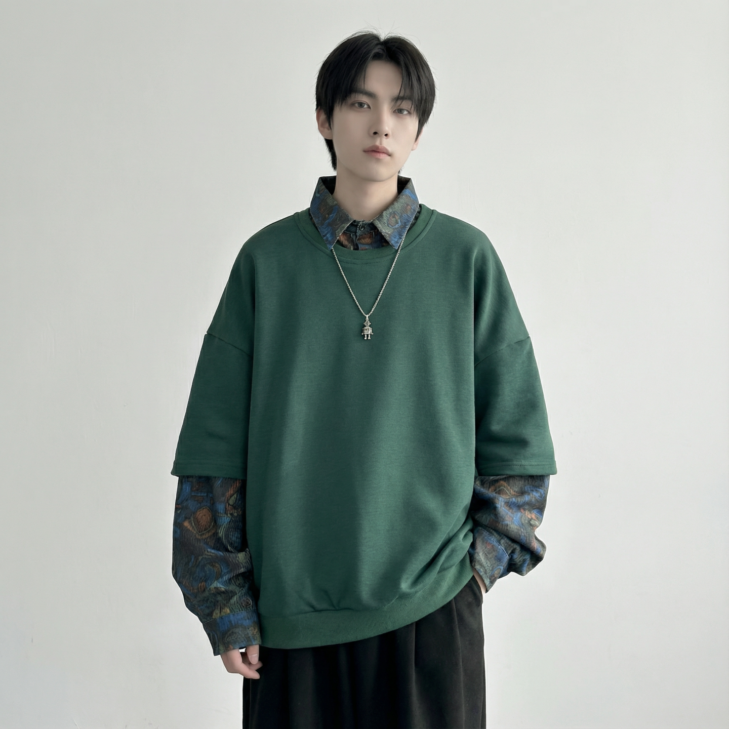 现货慵懒假两件衬衫领卫衣日系情侣碎花上衣A881-P65，男装衬衫，星座1017