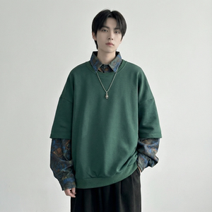 现货慵懒假两件衬衫领卫衣日系情侣碎花上衣 A881-P65，男装衬衫，星座1017