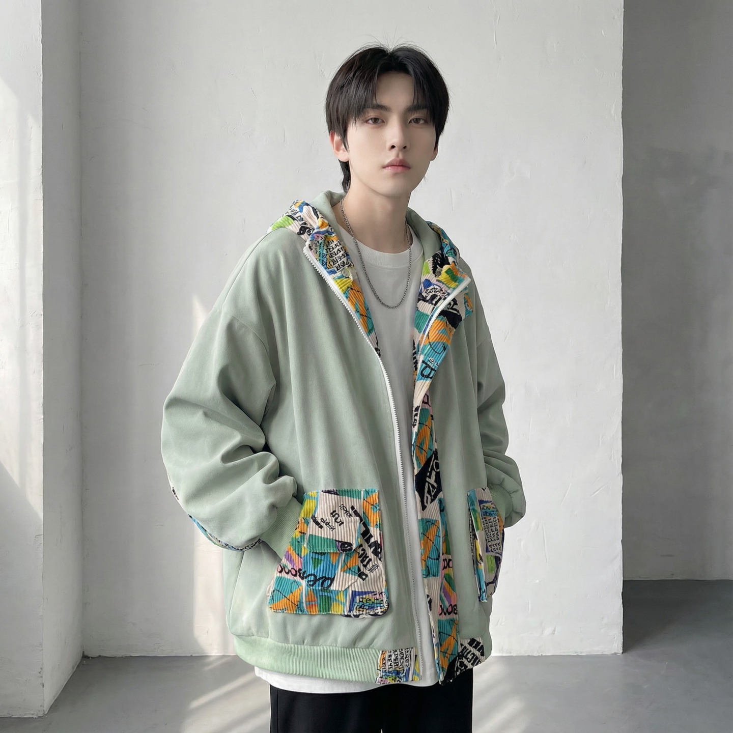 现货春款潮流涂鸦拼接夹克开衫连帽外套WT23-P75控96，男装夹克，星座1017